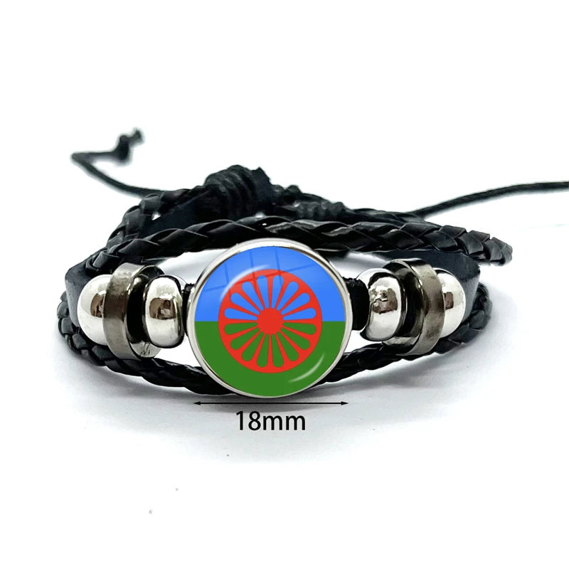 Gypsy Flag Romani Peoples Flag Leather Bracelets Glass Dome Snap Button Bracelet &amp; Bangles Fashion Women Men Jewelry