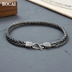 New S925 Silver Retro Fox Tail Hand Woven Fried Dough Twists Chain Men's and Women's Bracelets Fashion Lovers Jewelry