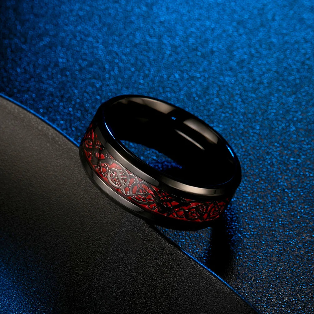 Dragon Black Tungsten Wedding Ring Set For Men Stainless Steel Inlaid Blue Carbon Fiber Band Ring Bague Homme