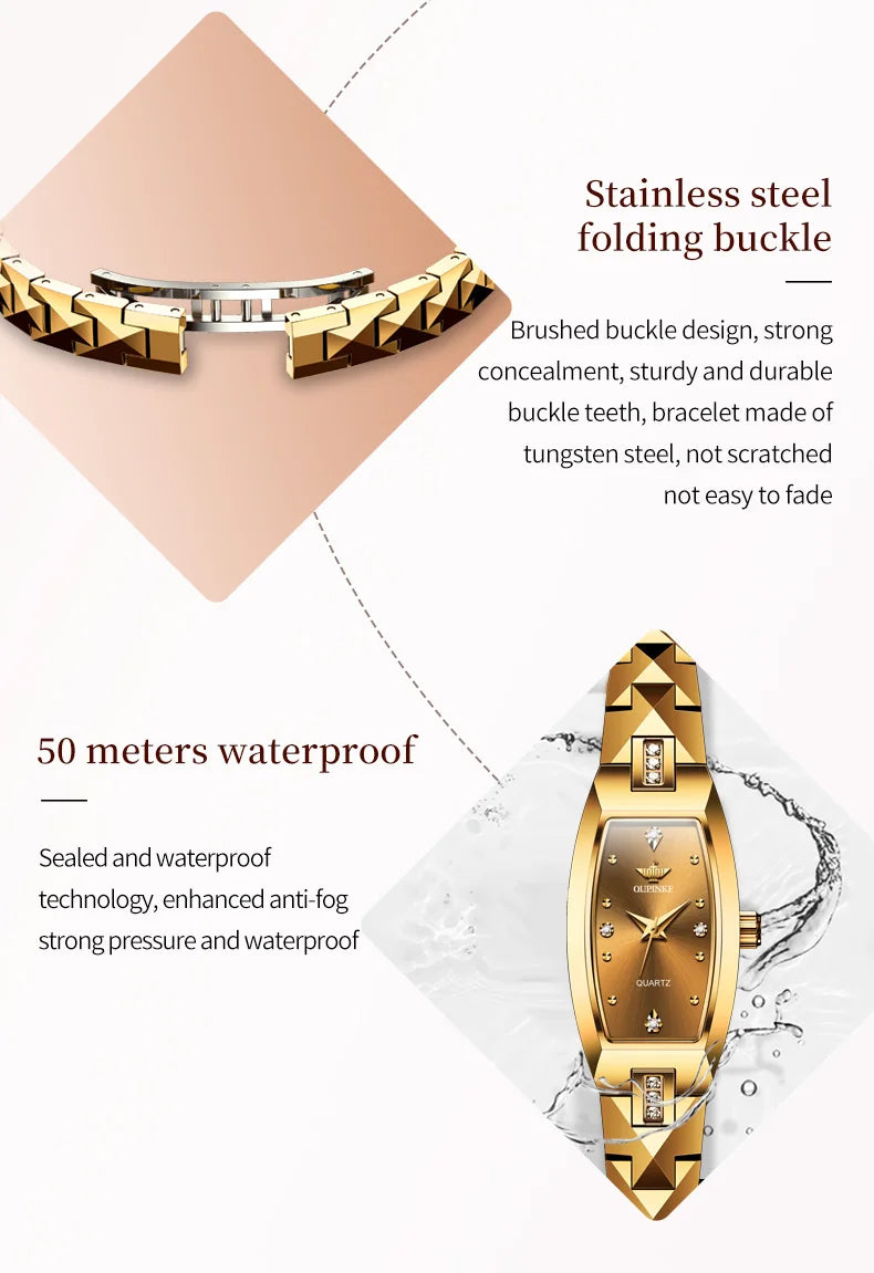 OUPINKE 3242 Elegant Swiss Quartz Watch for Ladies Gold Tungsten steel Strap Deep Waterproof Luxury Diamond Women Watches NEW