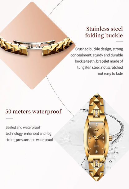 OUPINKE 3242 Elegant Swiss Quartz Watch for Ladies Gold Tungsten steel Strap Deep Waterproof Luxury Diamond Women Watches NEW