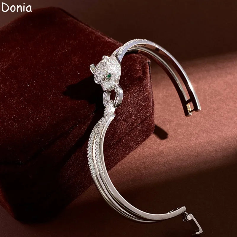 Donia jewelry new European and American fashion leopard titanium steel micro-set AAA zircon luxury retro bracelet