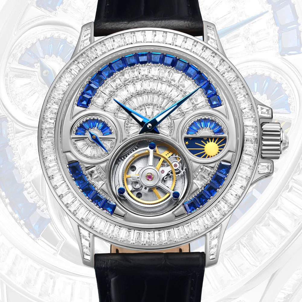 TIELBO Luxury Crystal Diamond Automatic Tourbillon Movement Man Watch