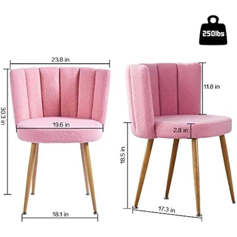 Pink Sherpa Accent Chairs Set of 2, Mid Century Modern.