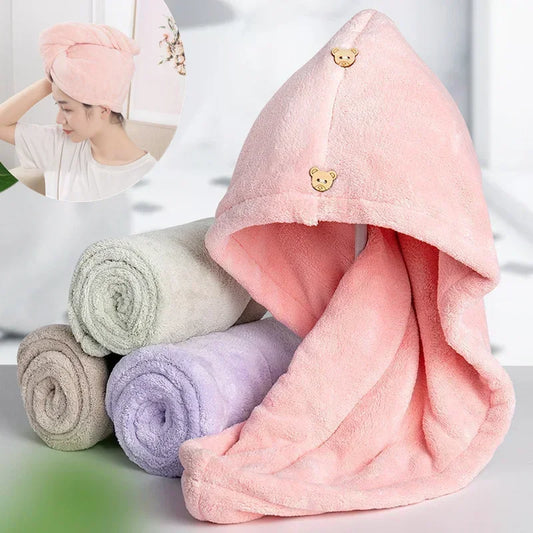 Microfiber Hair Towel Hair Cap with Button.