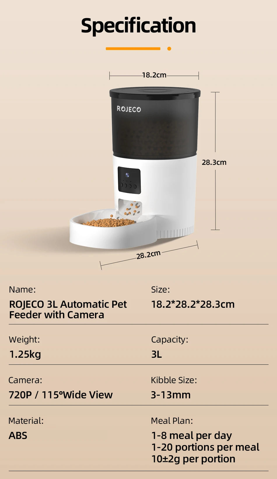 ROJECO Automatic Cat Feeder With Camera Video Cat Food Dispenser Pet Smart Voice Recorder Remote Control Auto Feeder For Cat Dog