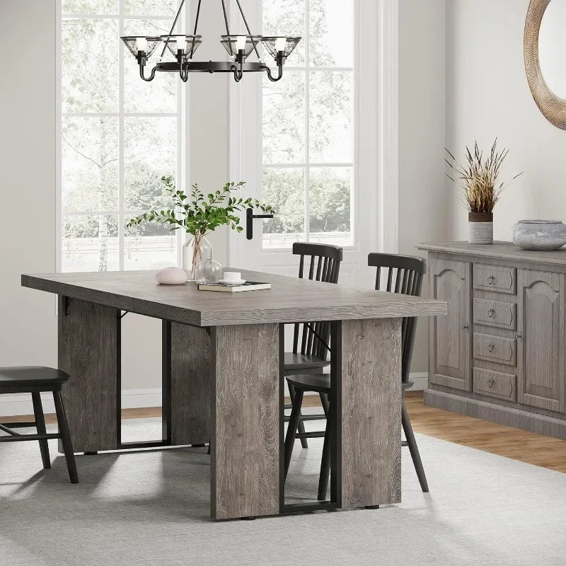 Large Dining Table for 6 to 8 People: Rustic Farmhouse Style