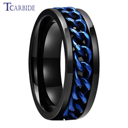 Dropshipping 8mm Black Blue Rotate Ring Men Women Fashion Stainless Steel Jewelry With Chain Inlay In Stock