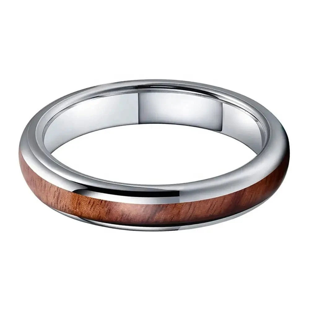 Tungsten Carbide Finger Ring Men Women Couple Engagement Wedding Bands Wood Inlay Comfort Fit