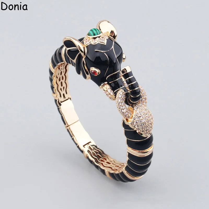 Donia Jewelry European and American fashion black elephant titanium steel micro-set zircon animal luxury bracelet