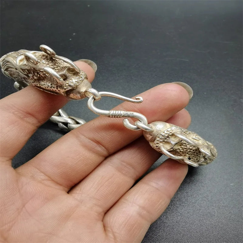 Antique Silver Luck Double Dragon Bracelet.