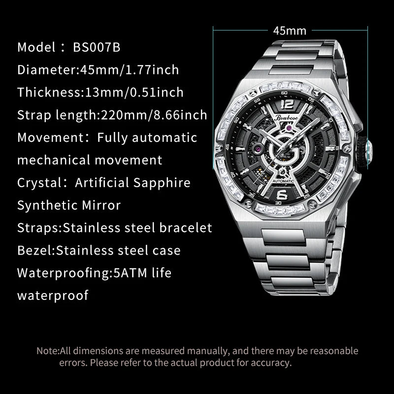 Men's Mechanical Watch Stainless Steel Dial Business.