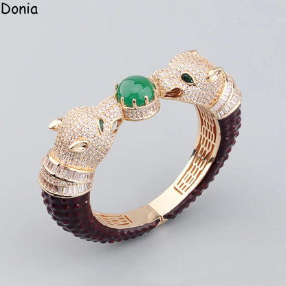 Donia Jewelry European and American fashion double-headed leopard titanium steel micro-inlaid zircon animal luxury bracelet