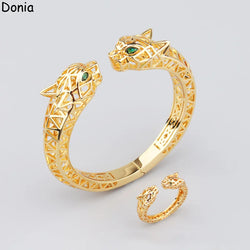 Donia Jewelry's new creative hollow double-headed leopard bracelet European and American popular palace luxury bracelet ring set