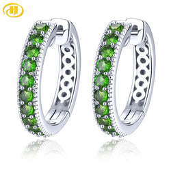 Natural Chrome Diopside Sterling Silver Hoop Earrings 1.5 Carats Genuine Gemstone Classic Style Fine Jewelrys S925 Gifts