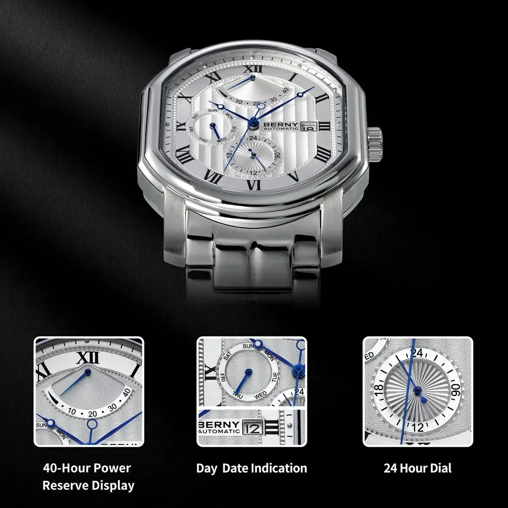 BERNY Men's Automatic Watch Waterproof Exhibition.