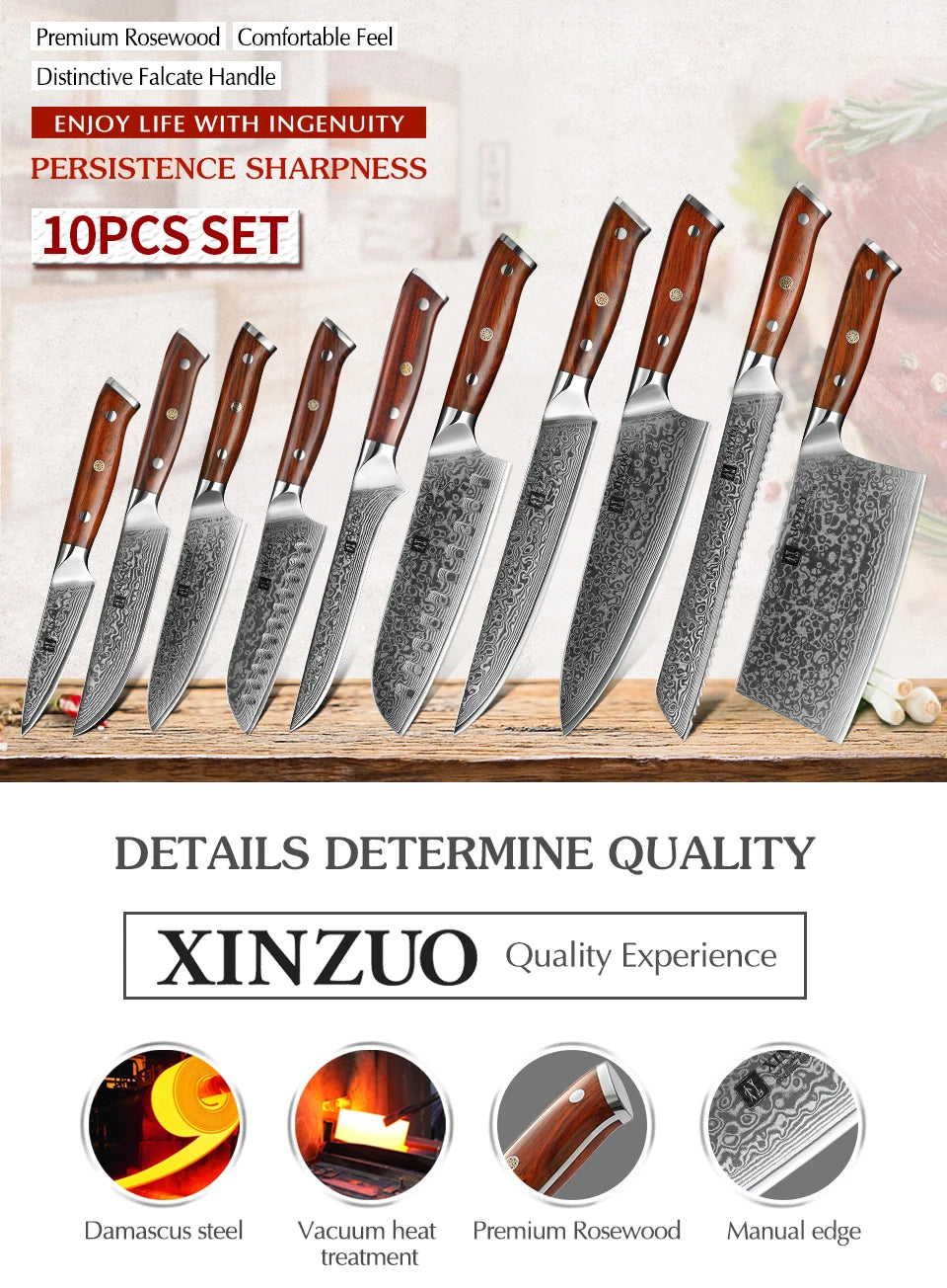 XINZUO 1-10 PCS Kitchen Knife 67 Layers Damascus Steel Chef Slicing Utility Paring Knife Steel Rosewood Handle Razor Sharp