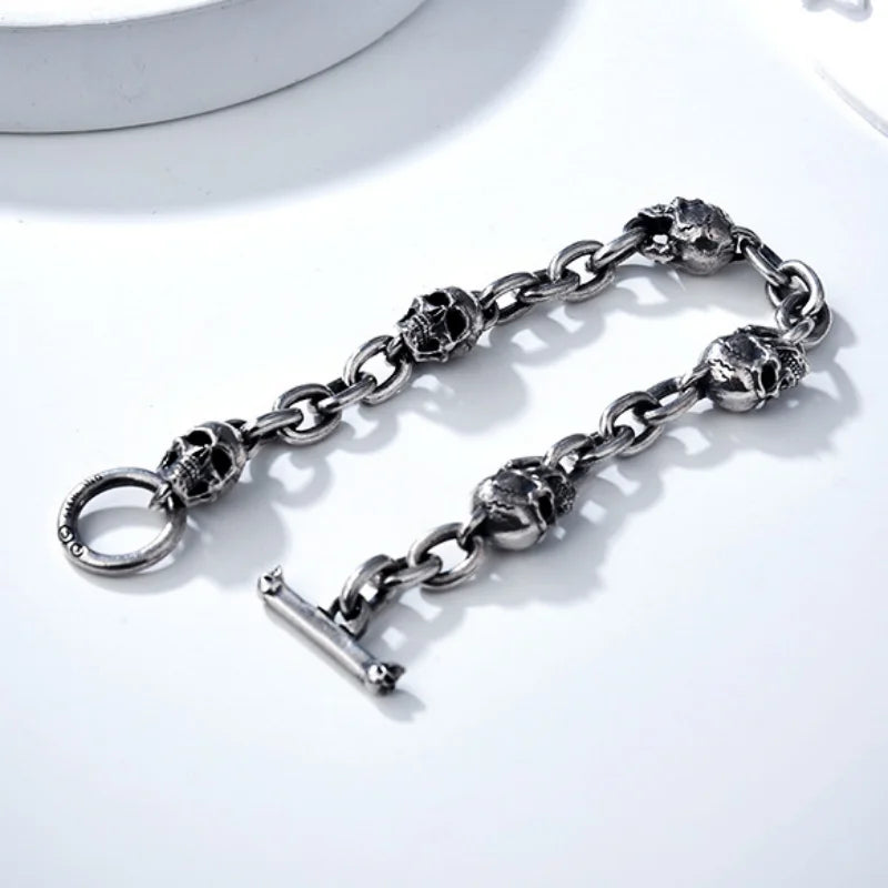 New Real Retro Silver Personality Bracelet Skull