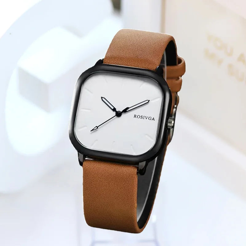 Fashion Watch Simple Square Dial PU Leather Quartz.