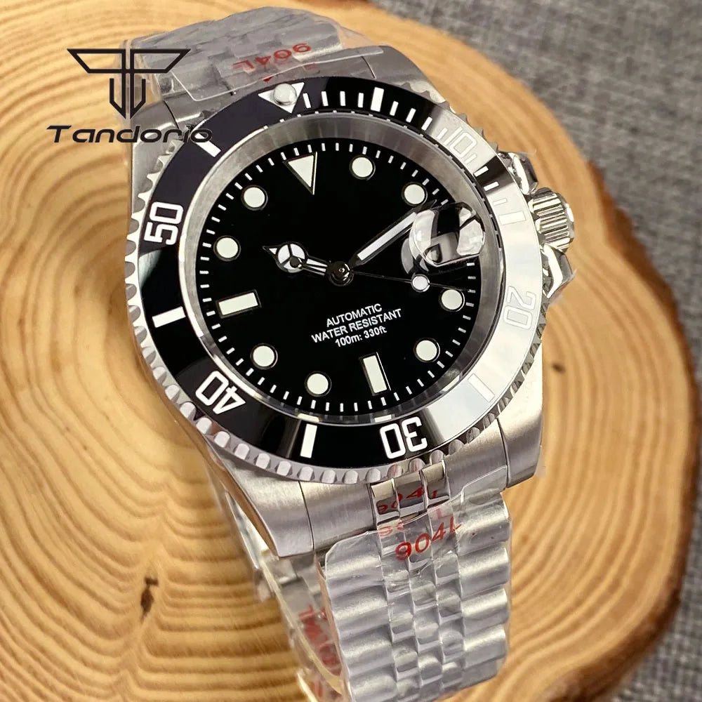 Tandorio NH35A Date Stainless Steel 40mm Dive Automatic Men Watch Sapphire Crystal Rotating Bezel Luminous Mechanical Wristwatch