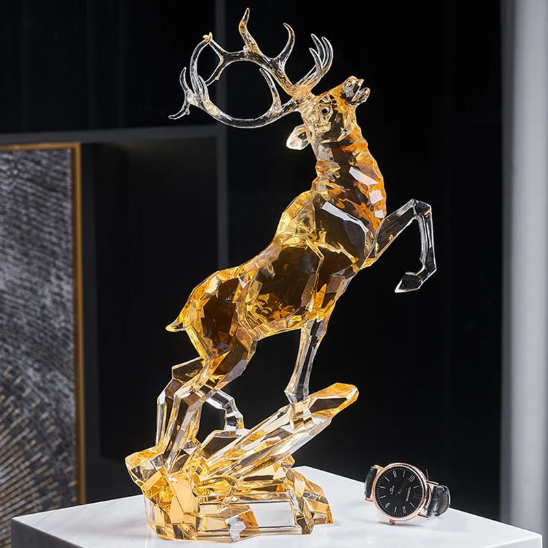 Room Decor Crystal Deer Statue Ornament Luxury Acrylic Crafts Sculpture Wine Cabinet Office Study Decoration Nordic Artwork Gift