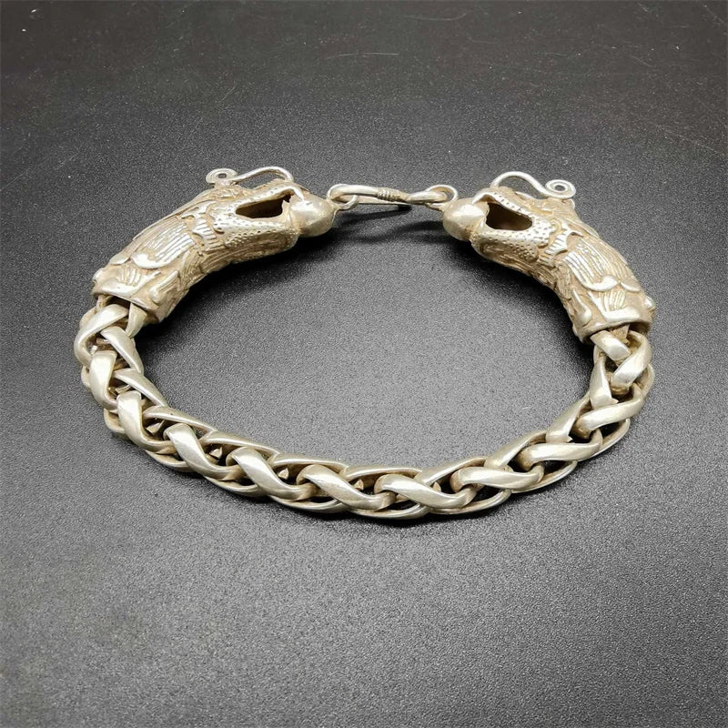 Antique Silver Luck Double Dragon Bracelet.