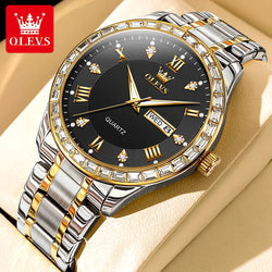 OLEVS Men's Watch Stainless steel Calendar Week Quartz Watch Waterproof Luminous Diamond Originals Luxury Dress Male Wristwatch