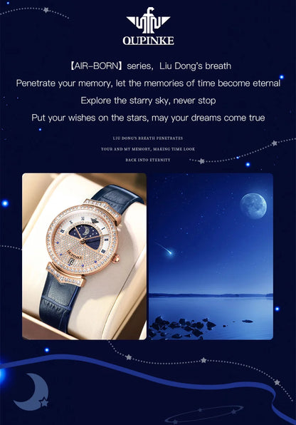 OUPINKE Original Swiss Quartz Movement Watch for Women High Quality Full Diamond Ladies Wrist Watch Sapphire Crystal Moonswatch