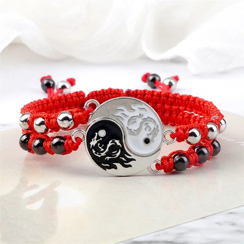 2Pcs/set Dragon Tai Chi Gossip Braided Bracelet.