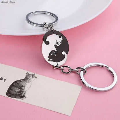 Cute Black Cat Couple Keychain