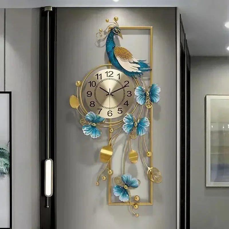 Peacock Wall Clock Modern Design Luxury Wall Clocks Large Living Room Decoration Digital Silent Watch Metal Home Decor Pfau Deko