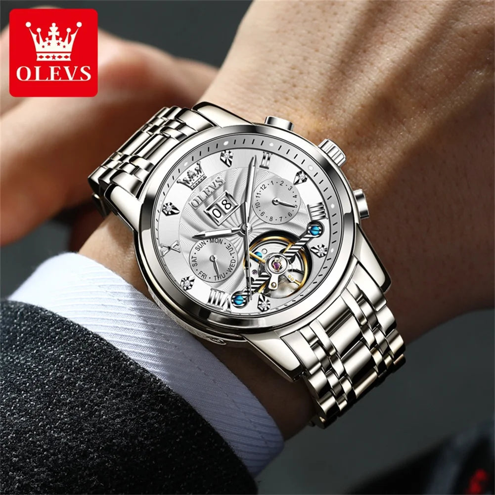 OLEVS Men's Luxury Skeleton Automatic Mechanical Watch.