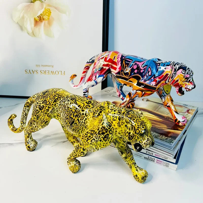 Colorful Leopard Water Transfer Printing Animal Figurine Handicraft.