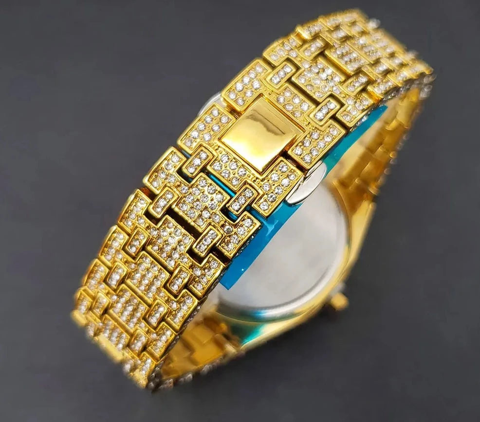 Male Luxury Watch Gold Octagon Diamond.