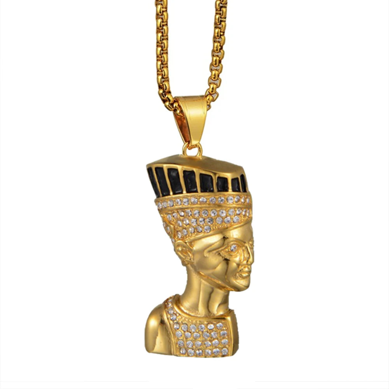 Egyptian Queen Nefertiti Pharaoh Pendant Male Gold Color Stainless Steel Necklace For Men/Women Ancient Egypt Jewelry Gift