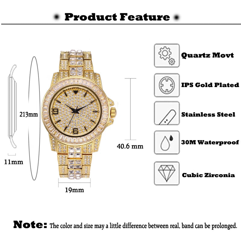 Gold Women Watch Elegant 40mm Case Diamond Dress Quartz Watches For Large Wrist Female Fashion Classic Party Jewelry For Ladies