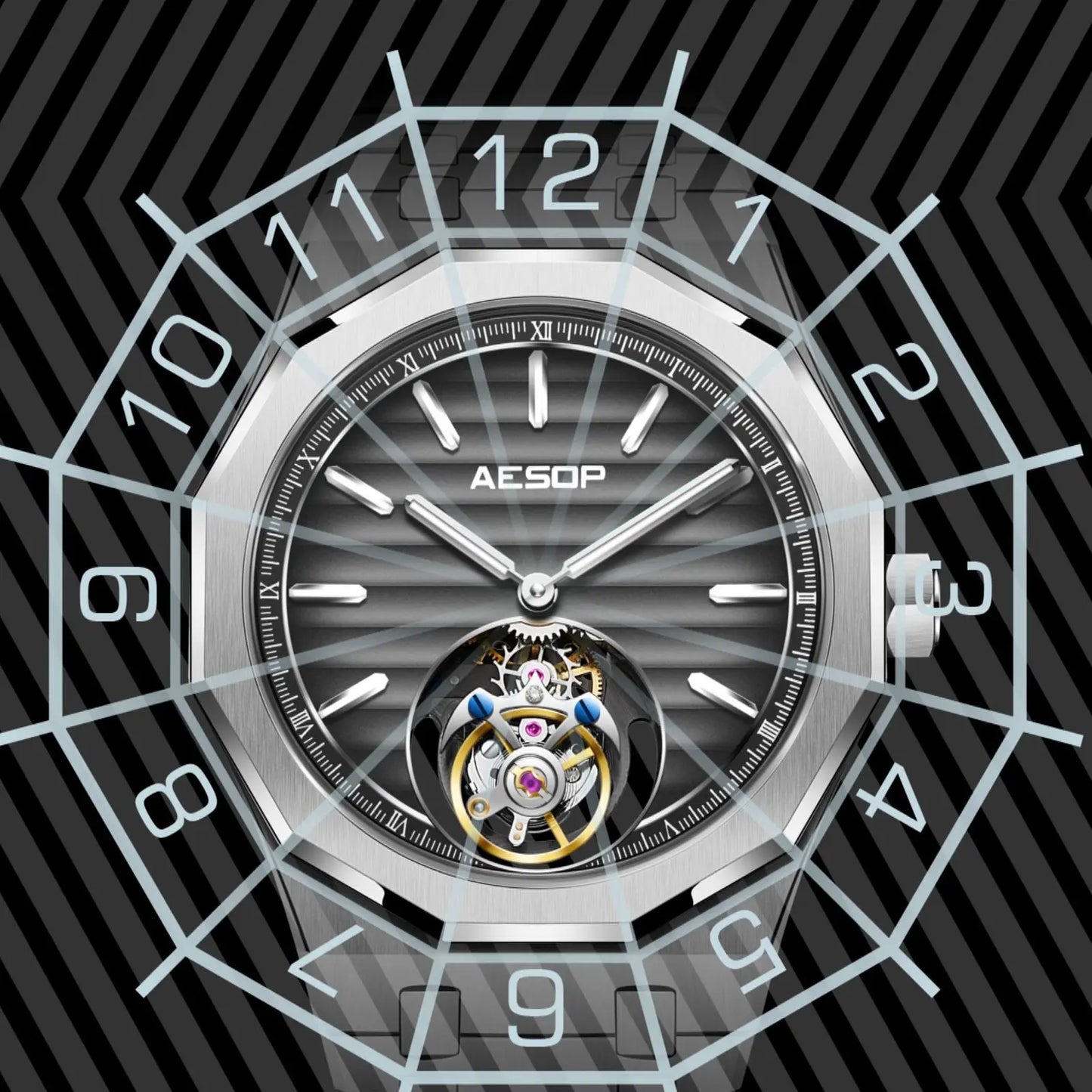 AESOP Flying Tourbillon Mechanical Skeleton Watch For Man 2023 Luxury Watches Waterproof Wristwatches Sapphire Mirror Gradient D