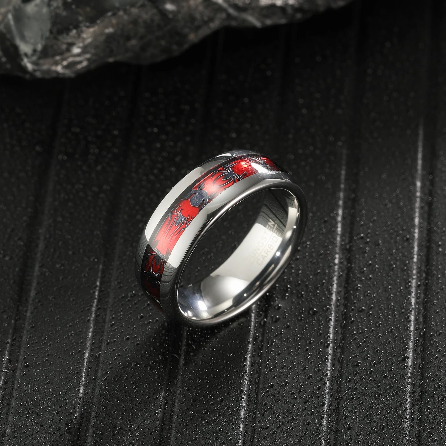 Wide Red Spider Tungsten Steel Men's Ring.