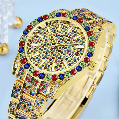 Luxury Watch Men Diamond Golden Wristwatch.