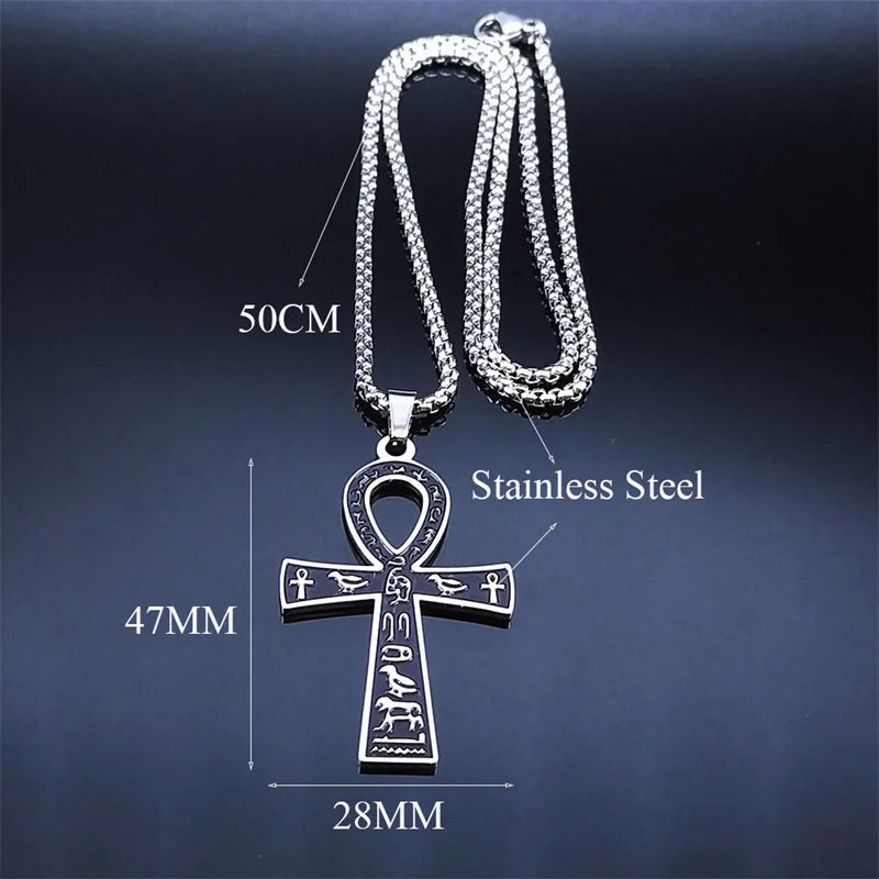 Egyptian Ankh Cross Key Of Life Necklaces for Women/Men Stainless Steel Mythology Chain Necklace Jewelry bijoux homme N3456S02