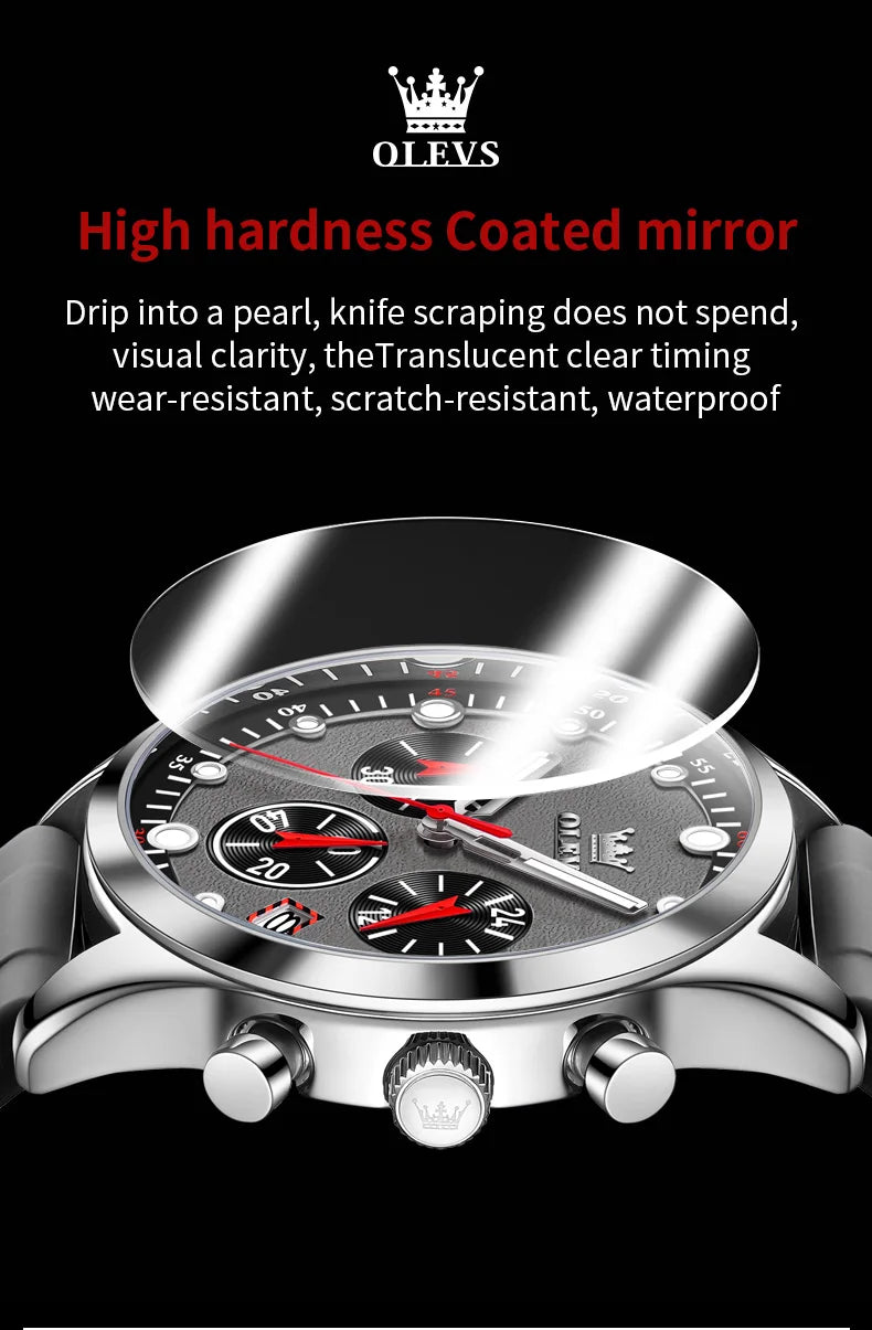 OLEVS Luxury Watch Men Silicone Strap Waterproof Luminous Chronograph