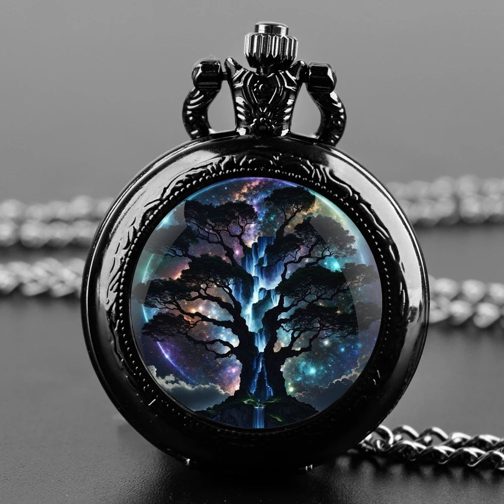 Magic Tree Design Glass Dome Quartz Pocket Watch.