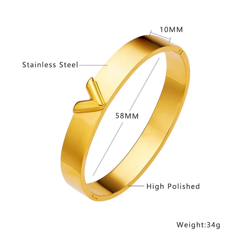 Titanium Steel 18k Gold Color Metal Luxury Bangles for Woman Holiday Party Daily Letter V-shaped Bracelet Gifts