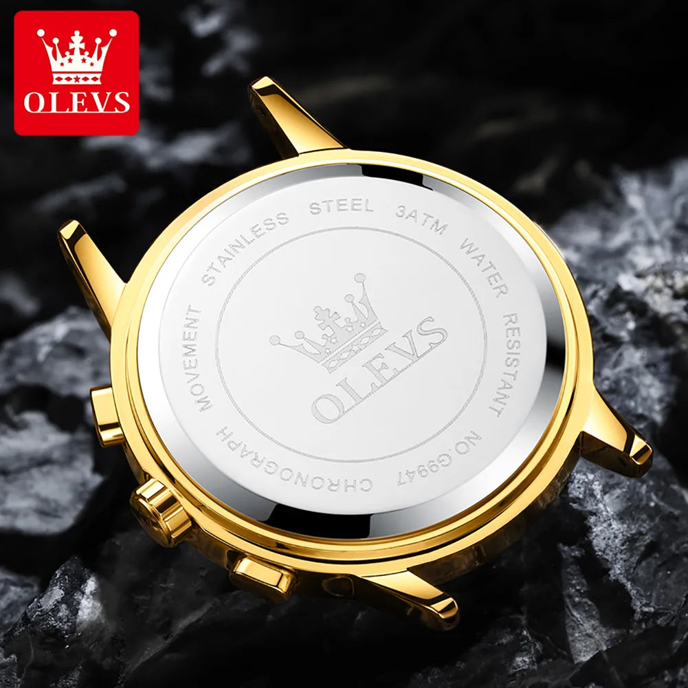 OLEVS Premium Luxury Men's Watches Atmosphere Moon Phase Calendar Quartz Wristwatch Waterproof Luminous Stainless Steel Original