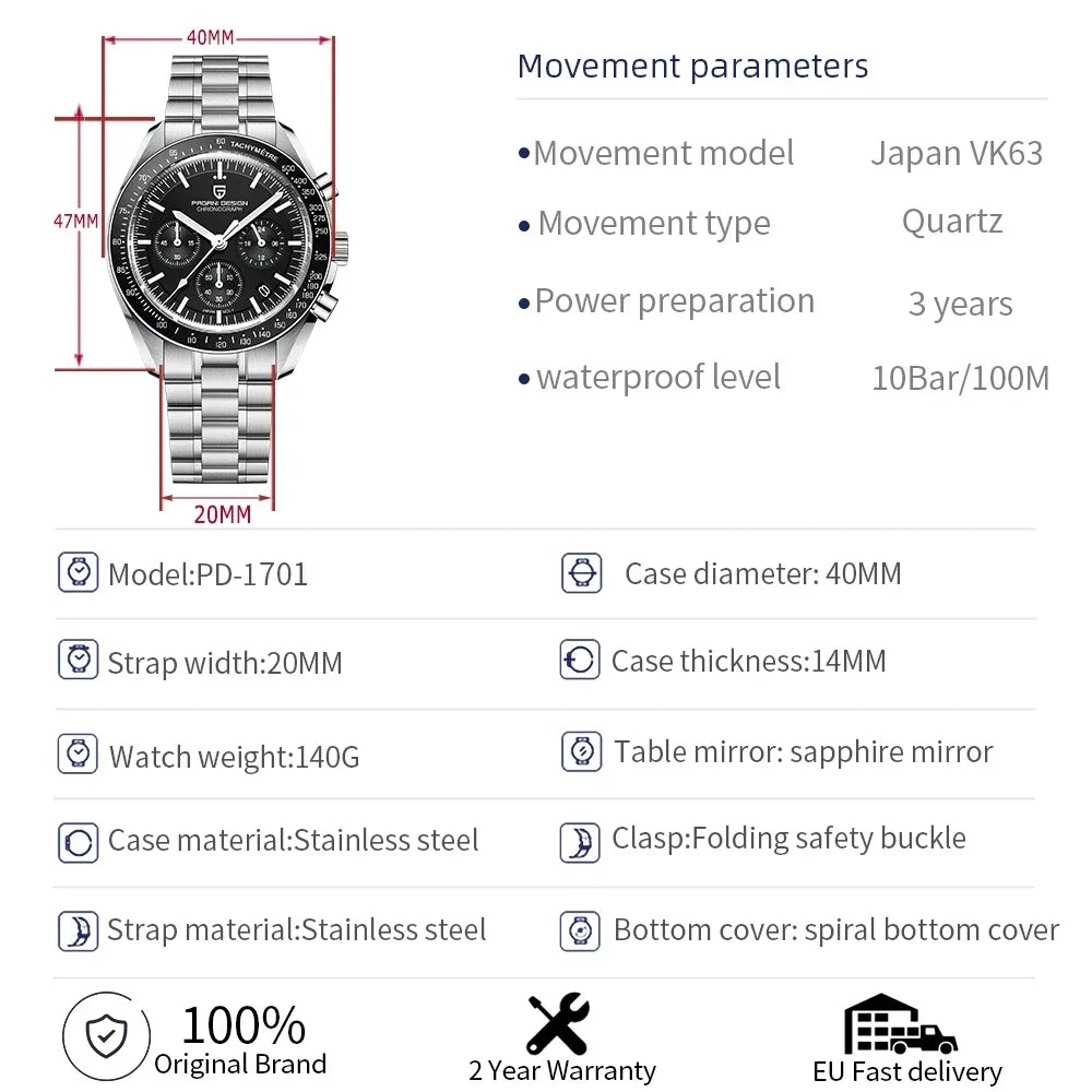 PAGANI DESIGN V4 New Quartz Men's Automatic Date Speed Chronograph.