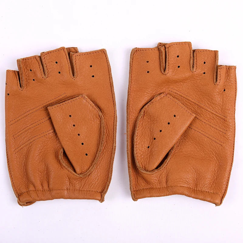 Spring Autumn Men Genuine Leather Gloves Slip-resistant Half Finger Goatskin Fingerless Gym Fitness Driving Male Gloves luvas