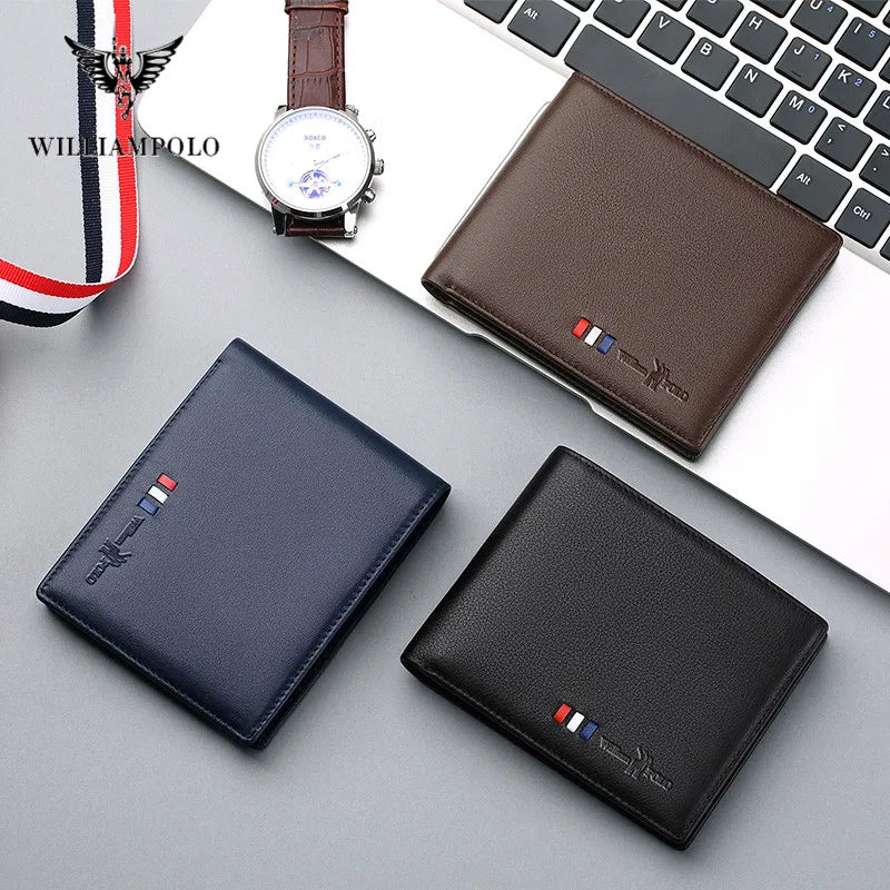 WILLIAMPOLO Men‘s Wallet Genuine Leather Men Wallets Short Male Purse Card Holder Wallet For Men Fashion High Quality