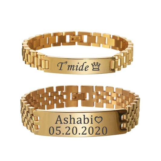 Personalised Engraved Name Date Bracelets for Women.