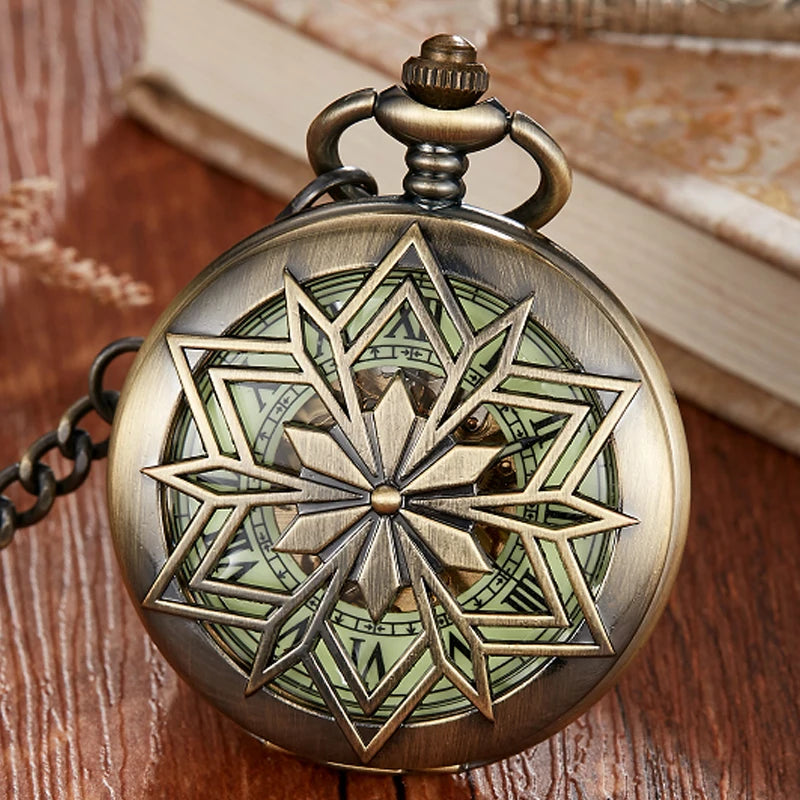 Maple Leaves Rhombus Luminous Mechanical Pocket Watch.