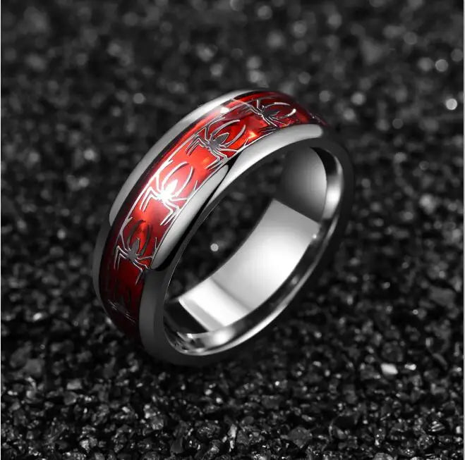 Wide Red Spider Tungsten Steel Men's Ring.